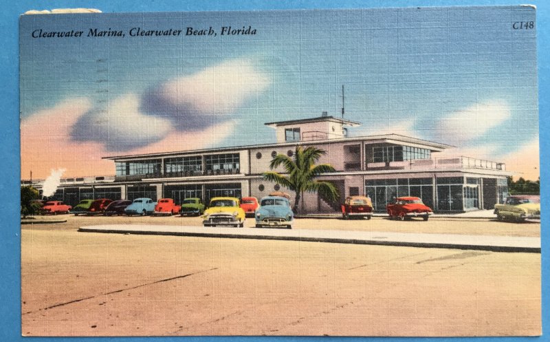 Vintage linen postcard, Clearwater Marina, Clearwater Beach, Florida, 1958