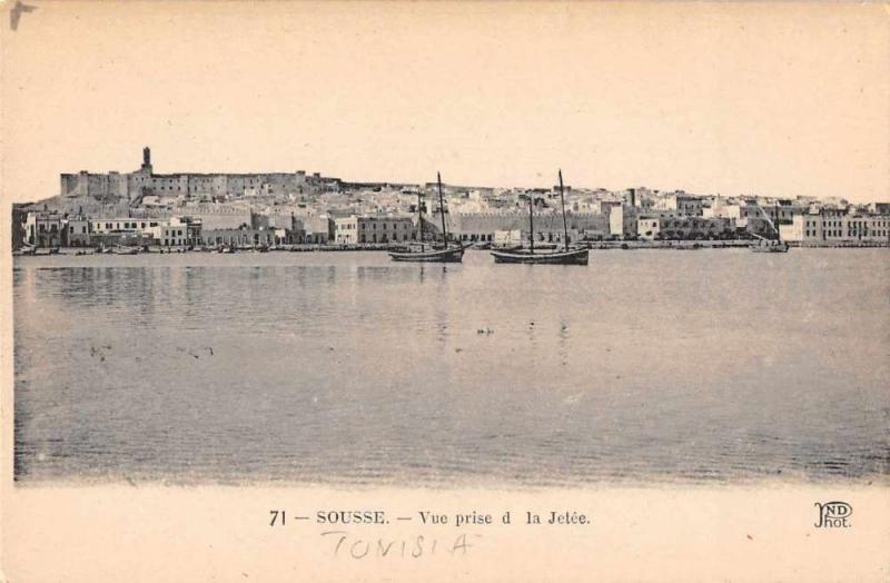 Sousse Tunisia Vuew prise de la Jetee Harbor View Antique Postcard J65832