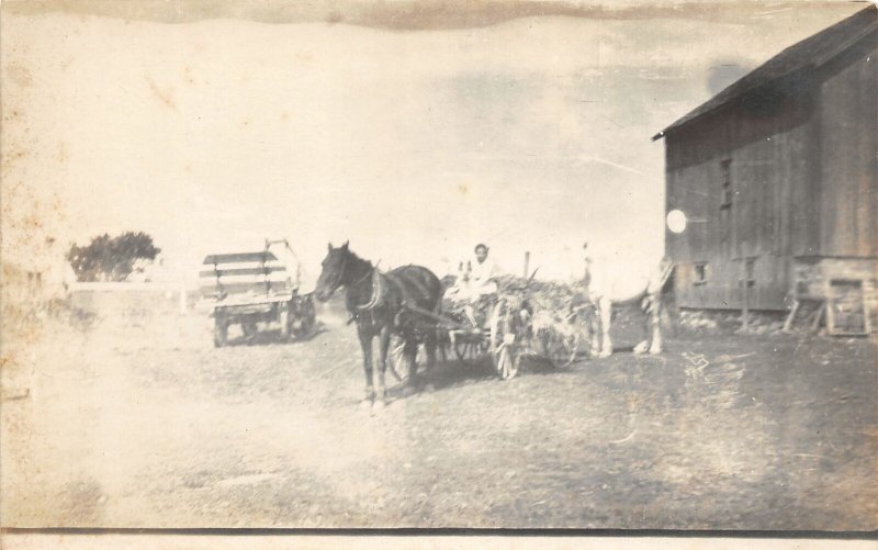 F82/ Occupational RPPC Postcard c1910 Famer Horse Hay Wagon 7