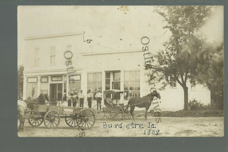 Burdette IA RPPC 1909 GENERAL STORE Main Street nr Iowa Falls Dows GHOST TOWN