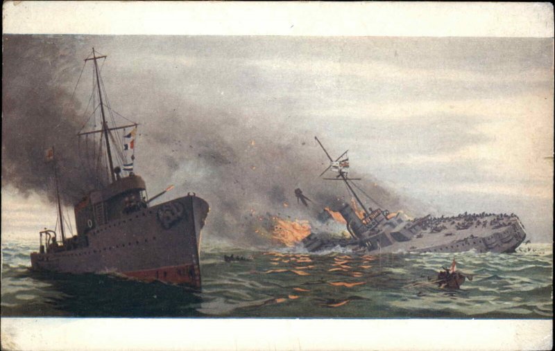 WWI Sinking Naval Ship Sinking Blucher Disaster Dogger-Banck 1915 Postcard