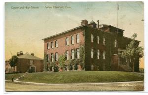 Center and High Schools West Hartford Connecticut hand colored postcard