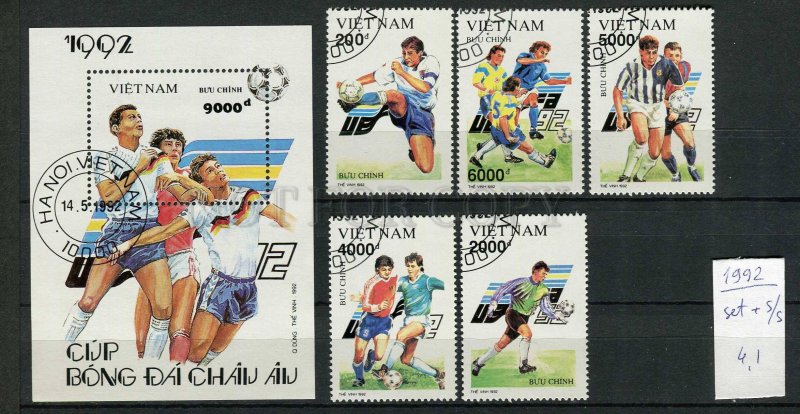 265096 VIETNAM 1992 year used stamps set+S/S soccer UEFA