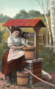 Vintage Postcard 1913 The Victorian Milk Maid Pretty Young Lady Farm