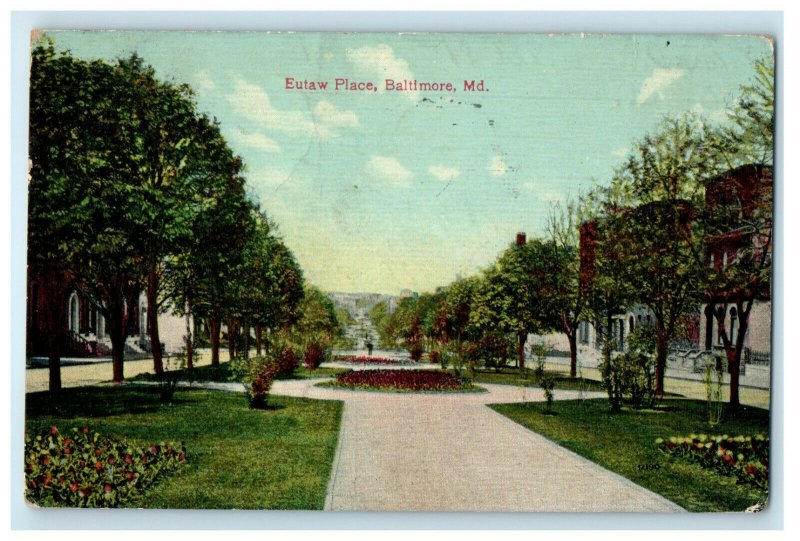 1909 Trees View, Eutaw Place, Baltimore Maryland MD Posted Postcard