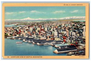 Seattle Washington WA Postcard Aeroplane View Seattle Motor Court Ad c1940 Boats