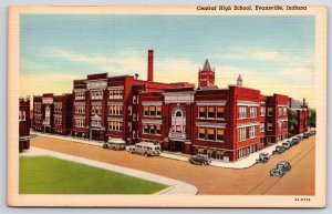 Central High School Evansville Indiana Roadway Car Park Campus Building Postcard