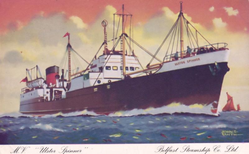 MV Ulster Spinner Ferry Ship Belfast Steamship Co Old Postcard