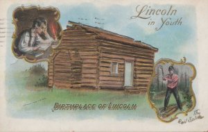 Patriotic Postcard Abraham Lincoln in Youth Birthplace of Lincoln