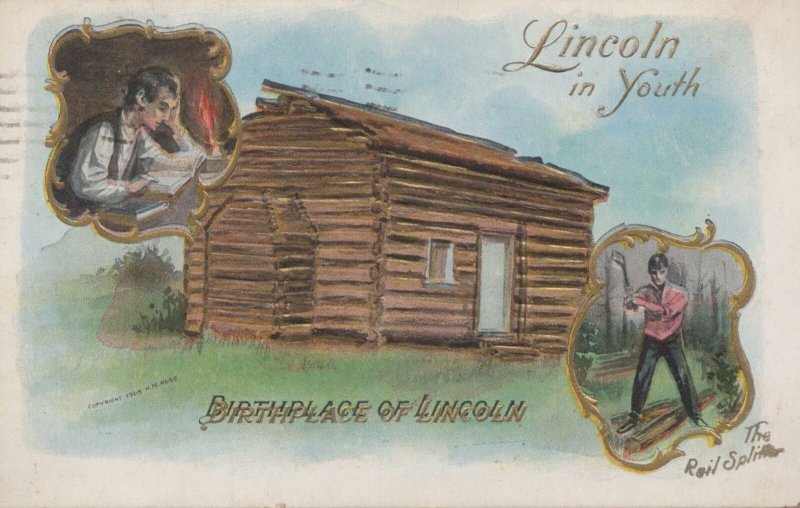 Patriotic Postcard Abraham Lincoln in Youth Birthplace of Lincoln