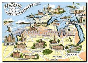 Postcard Modern tourist map BRITAIN EMERALD COAST of bowling