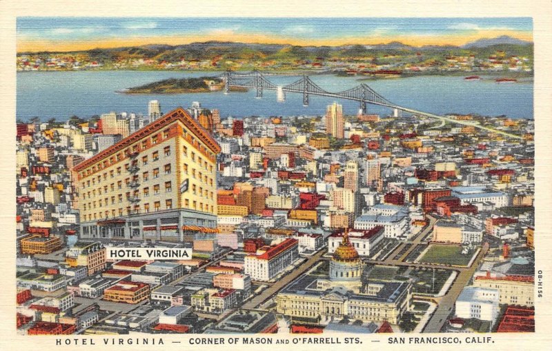 San Francisco, CA HOTEL VIRGINIA O'Farrell Street c1940s Linen Vintage Postcard 