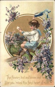 Tuck Floral Missives Valentine Little Boy in Tree Sailor Suit c1910 Postcard