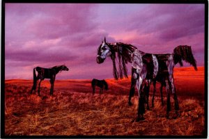 Bleu Horses metal art by Jim Dolan Wheat MT Farms Three Forks Montana Postcard