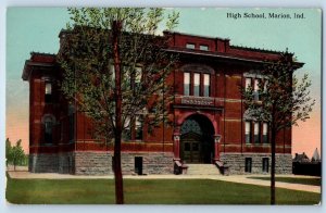 1913 High School Campus Building Door Entrance Marion Indiana Antique Postcard