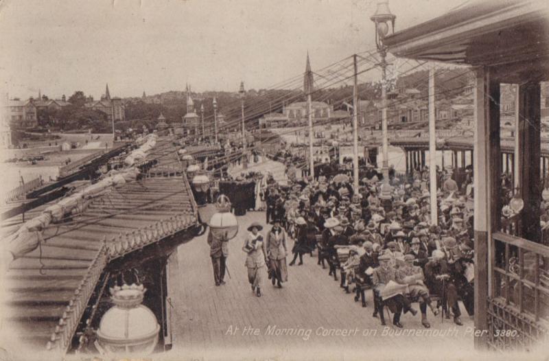 An Edwardian Morning Concert On Bournemouth Pier Antique Postcard