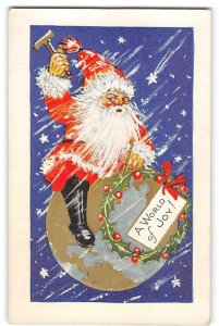 Antique Postcard A World Of Joy! Santa Claus, Wreath Christmas Embossed 1910s