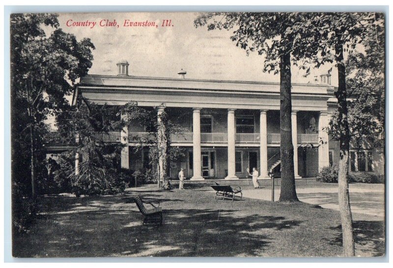 1914 Exterior View Country Club Bench Chair Evanston Illinois Vintage Postcard