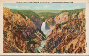 Yellowstone National Park Grand Canyon from Artist Point Linen Postcard E92