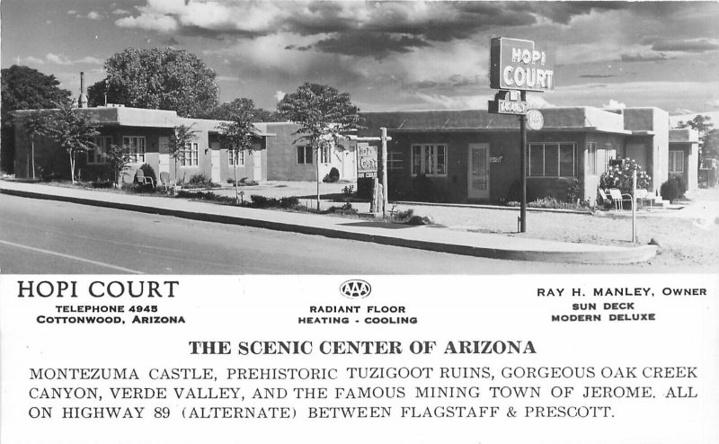 Postcard RPPC Arizona Cottonwood Hotel Court roadside Western Ways 23-1151