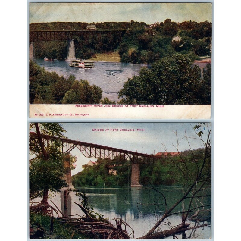 x2 SET Fort Snelling MN Mississippi River Bridge VO Hammon Postcards Ft LOT A196