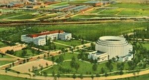 Postcard Ford Rotunda , Admin. Building & River Rouge Plant, Dearborn, MI.  S2