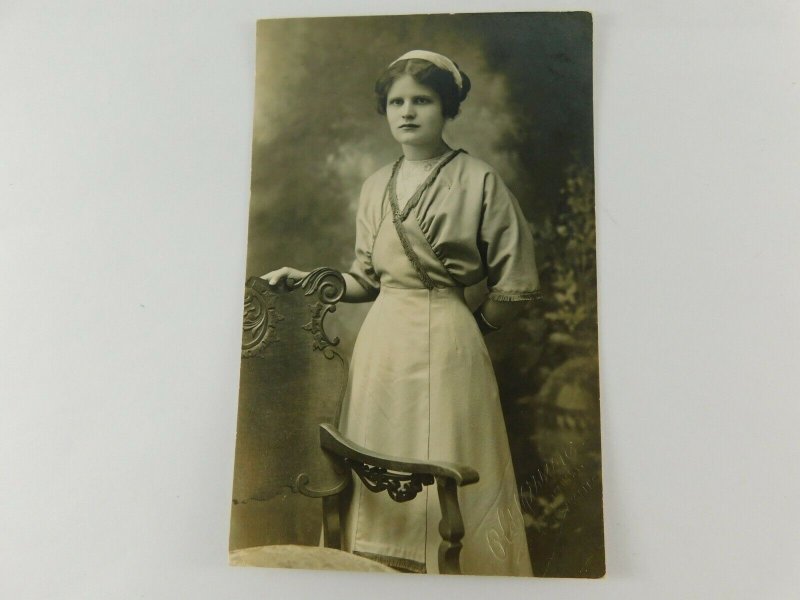 Beautiful Young Girl Posed Old Mission Studio LA CA Real Photo Vintage Postcard