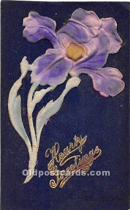 Easter Fabric Material attached to postcard Writing on back 