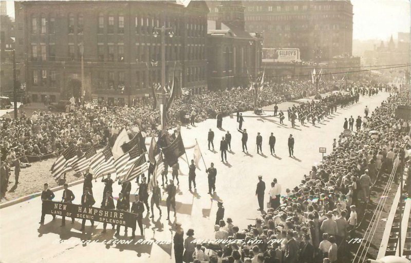 RPPC MILWAUKEE, WI American Legion Parade 1941 WWII Vintage Photo Postcard