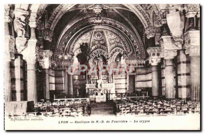 Old Postcard Lyon Basilica of Our Lady of Fourviere crypt