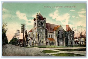 1909 Central M.E. Church Chapel Exterior Building Road Lansing Michigan Postcard