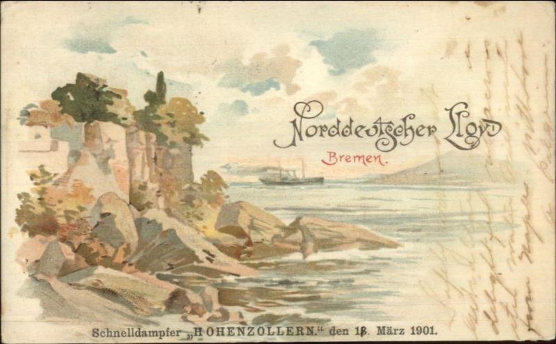 Nordd Lloyd Bremen Steamship Hohenzollern 1901 Menu Topper? Postcard