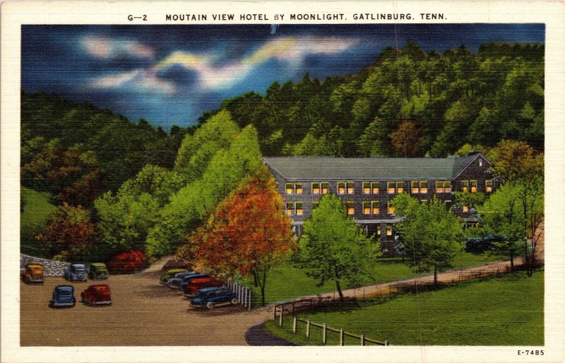 Mountain View Hotel Moonlight Gatlinburg TN Tennessee Linen Postcard UNP VTG 