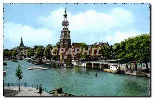 Postcard Modern Amsterdam Oude Schans puts Montelbaanstoren