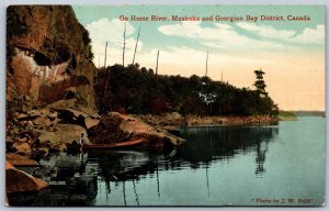 Postcard Muskoka Georgian Bay District Ontario 1910s Go Home River Canoe by Bald