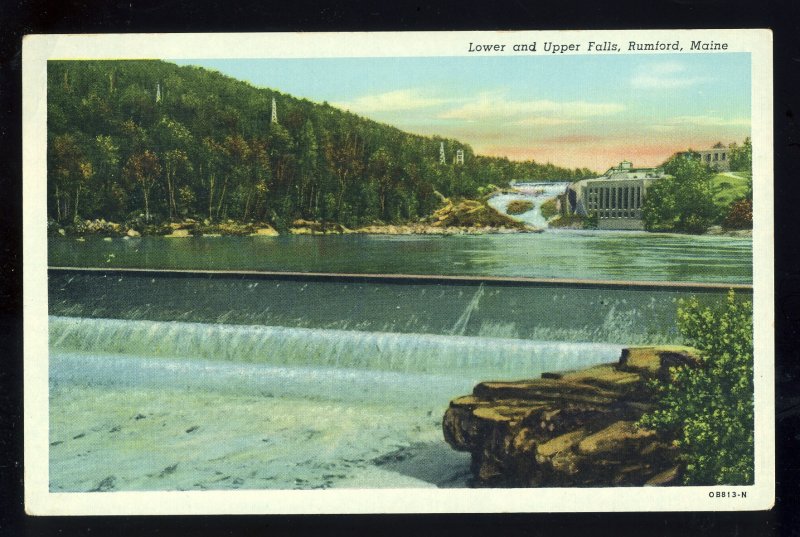 Rumford, Maine/ME Postcard,  Lower & Upper Falls, 1950!