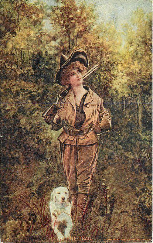 Artist Impression C-1910 Lady Hunter Rifle Dog Western News undivided 2365