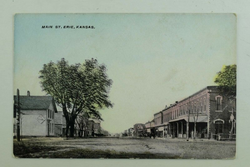 C.1900-10 Hand Tinted, Main Street, Erie, Kansas. Vintage Postcard F75 