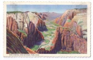 Zion Canyon Zion National Park Utah 1936 Linen Postcard