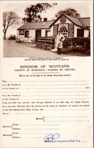 Postcard UK Scotland Dumfries Gretna Green Blacksmith Shop marriage certificate