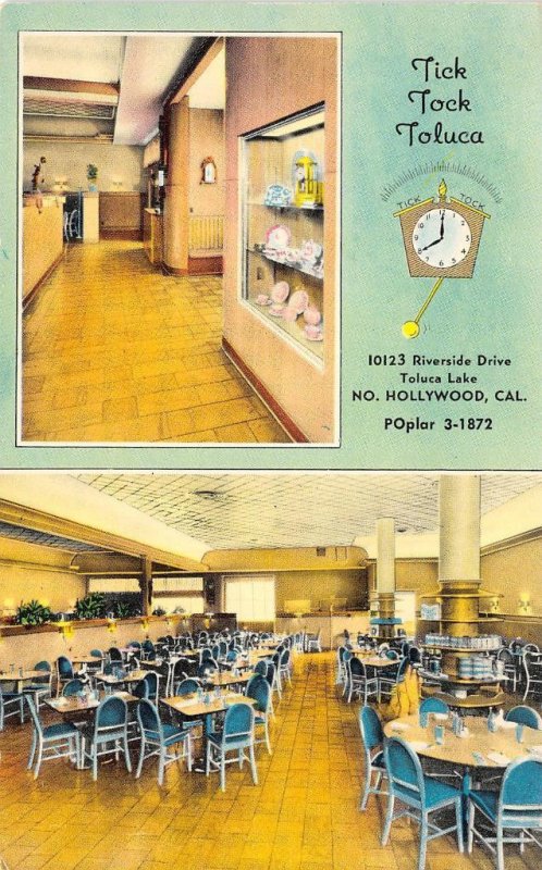 TICK TOCK TOLUCA Toluca Lake, Hollywood, CA Restaurant ca 1950s Vintage Postcard