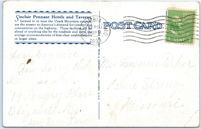 c1940s Columbia, MO Hotel Sinclair Pennant Tavern System Advertising PC A294