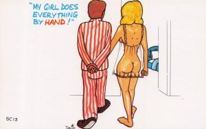Sexy Lady Does Every Job By Hand Bedroom Vintage Comic Postcard