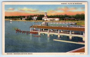 HAVANA Marianao Bathing Beach CUBA Linen Postcard