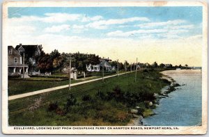 VINTAGE POSTCARD CHESAPEAKE FERRY ON HAMPTON ROADS, NEWPORT NEWS, VIRGINIA