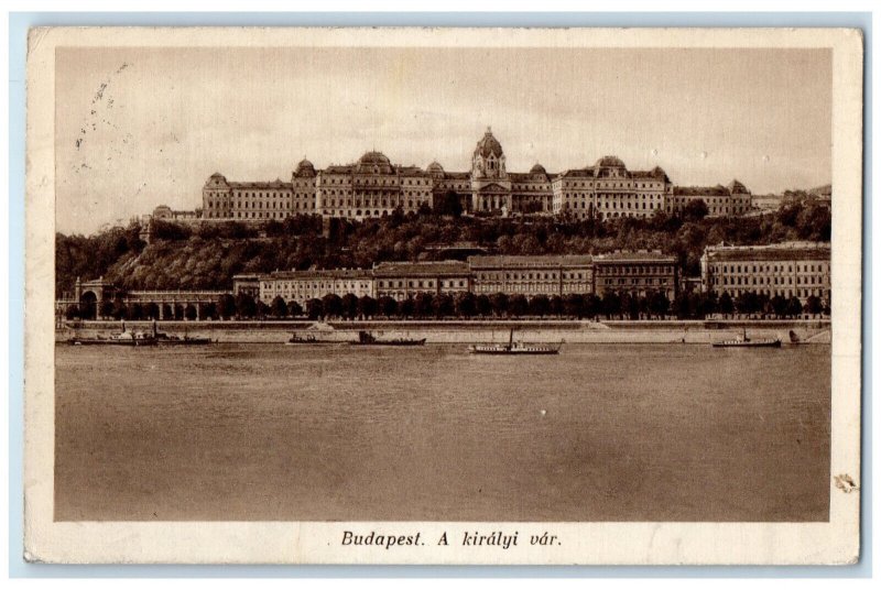 1919 Front View of Buda Castle Budapest Hungary Antique Posted Postcard