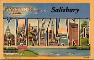 Postcard MD Greetings from Salisbury Curt Teich LARGE LETTER LINEN 1952 V174