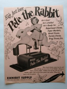 Exhibit Pete The Rabbit Arcade FLYER Original Kiddie Amusement Ride 1952 Rare