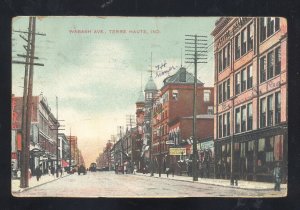 TERRE HAUTE INDIANA DOWNTOWN WABASH AVE. STREET SCENE VINTAGE POSTCARD