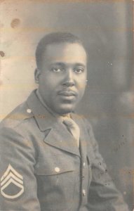 RPPC SERGEANT MILITARY SOLDIER BLACK AMERICANA REAL PHOTO POSTCARD (c. 1920)